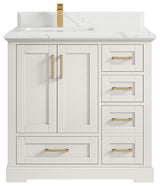 Boston 36" Left Offset Bath Vanity in Alabaster 1.5" Calacatta Laza