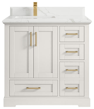 Boston 36" Left Offset Bath Vanity in Alabaster 1.5" Calacatta Laza