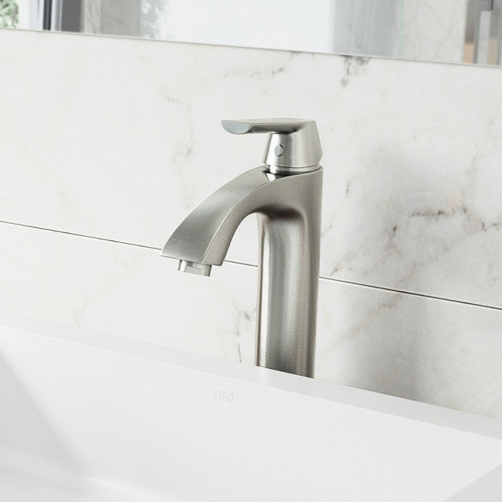 VIGO Linus 12" H Single Handle Single Hole Bathroom Vessel Faucet, Brushed Nickel