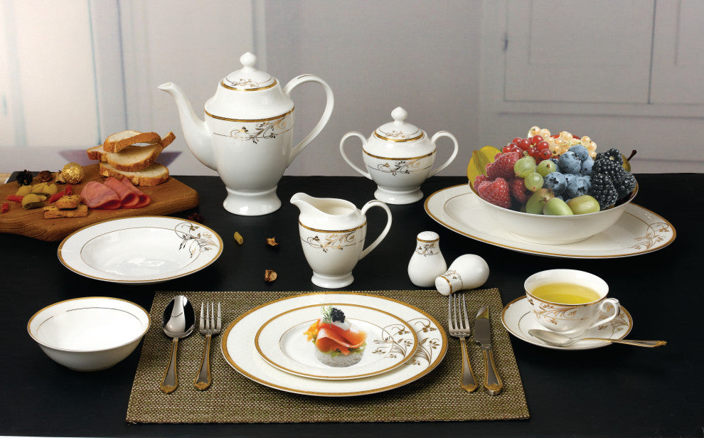 Bone China 57 Piece Floral Design Dinnerware Set by Lorren Home Trends