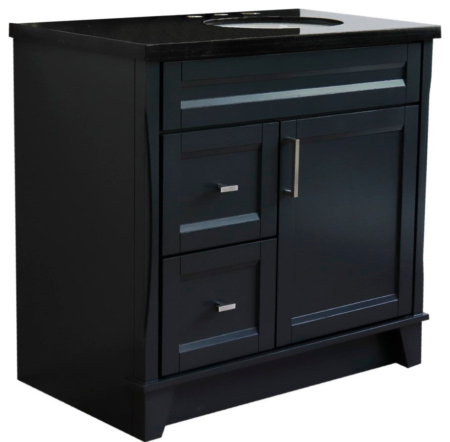37" Single Sink Vanity, Dark Gray Finish With Black Galaxy Granite