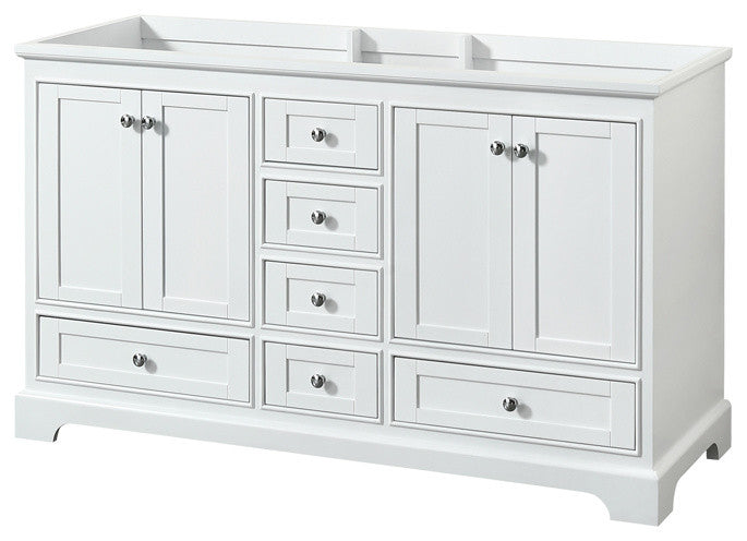 Deborah 60" White Double Vanity, No Countertop, No Sinks, No Mirror