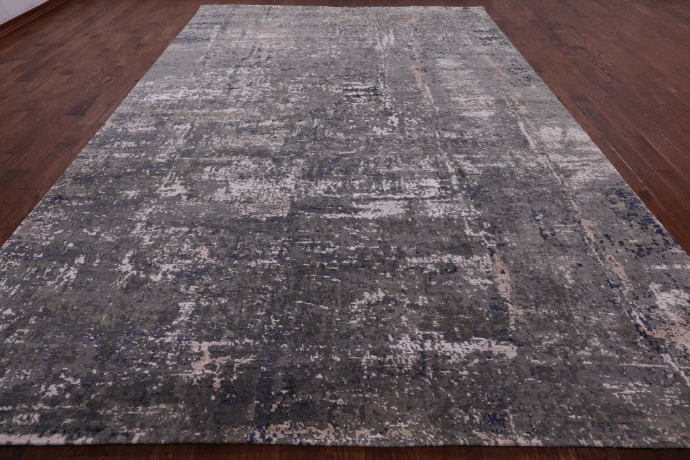 Modern Wool and Silk Hand Knotted Rug 10' 0" X 14' 3" Q7114