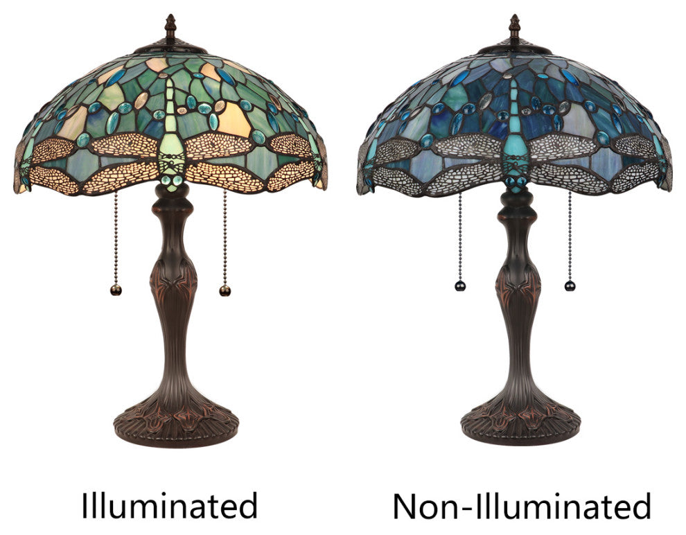 Sunniva Dragonfly Tiffany 2-Light Table Lamp 16" Shade