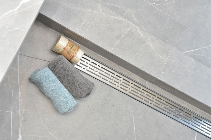 Side Outlet Linear Shower Drain, Serene Drains, 48", Broken Lane