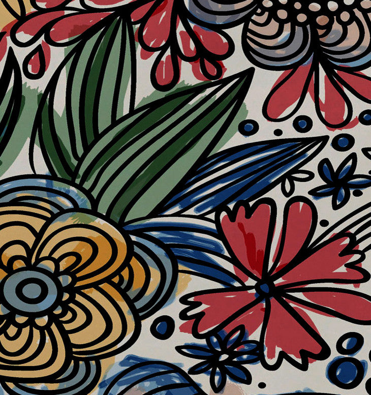 Zentangle Floral Floral Print Placemat, Set of 4, Red