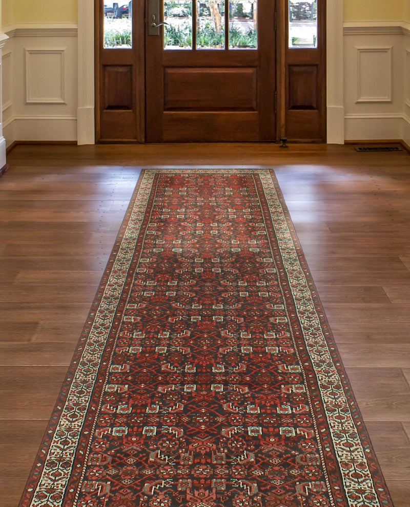 Fine Vintage Distressed Roscoe Charcoal/Ivory Runner, 3'7x16'4