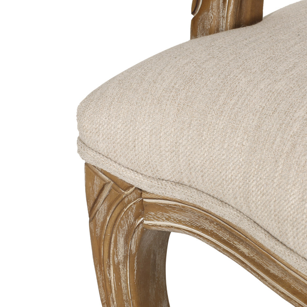 Ardyce French Country Fabric Upholstered Wood and Cane 5-Piece Dining Set, Natural/Beige