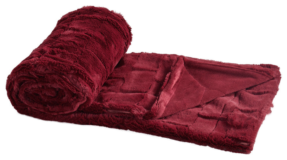 Kasaya Jacquard Supersoft Faux Fur Throw Blanket, Garnet, 50" X 60"