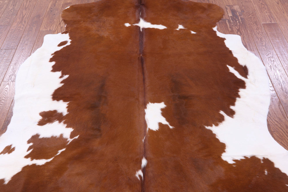 7' 7" X 6' 5" Brown and White Natural Cowhide Rug C1750