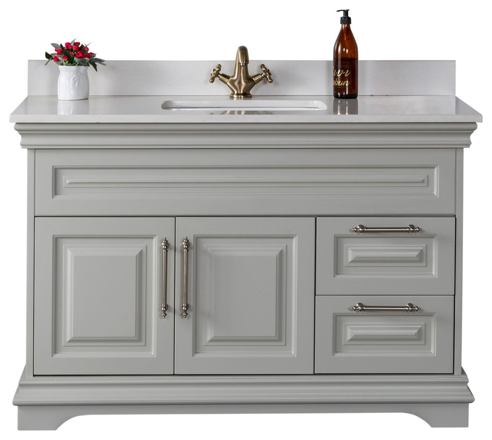 Romana Collection 48" Bathroom Vanity With Sink, Mirror, Countertop, Gray