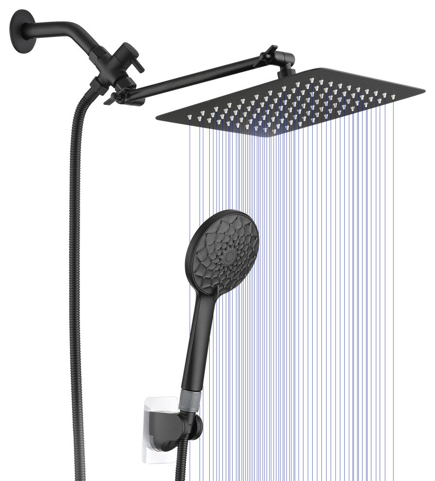 Completed Shower System with Rough-in Valve and Handheld Shower, Matt Black, 10"