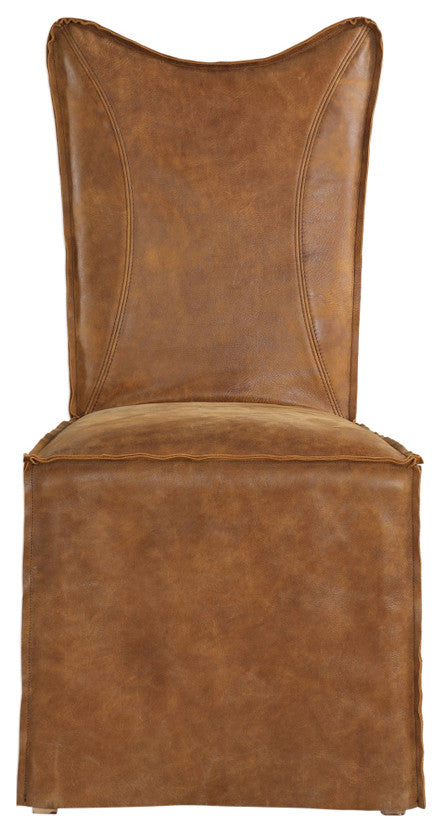 Uttermost Delroy Armless Chairs, Cognac, Set Of 2