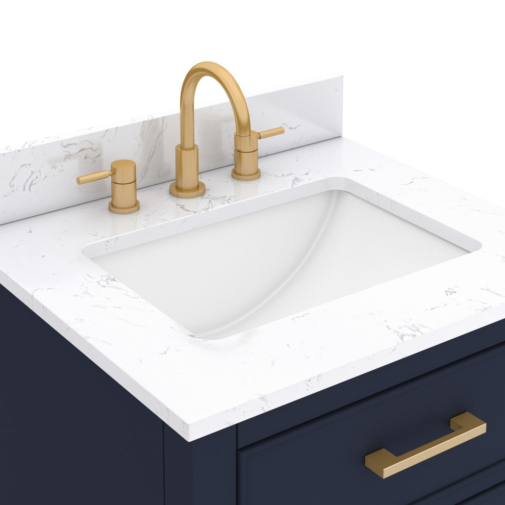 Avanity Brooks 24" Vanity, Navy Blue and Cala White Engineered Top