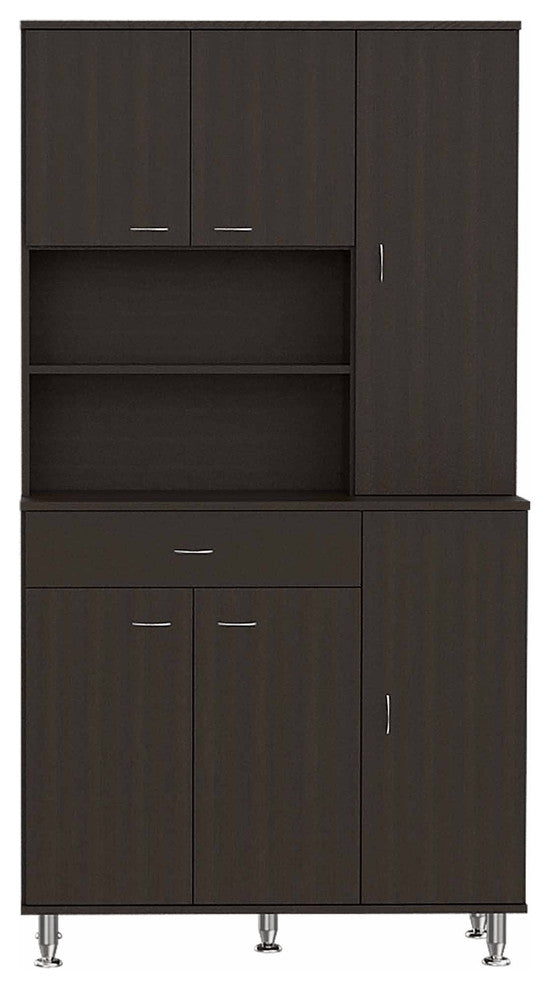 Modern Black Pantry Cabinet with Multiple Storage Shelves