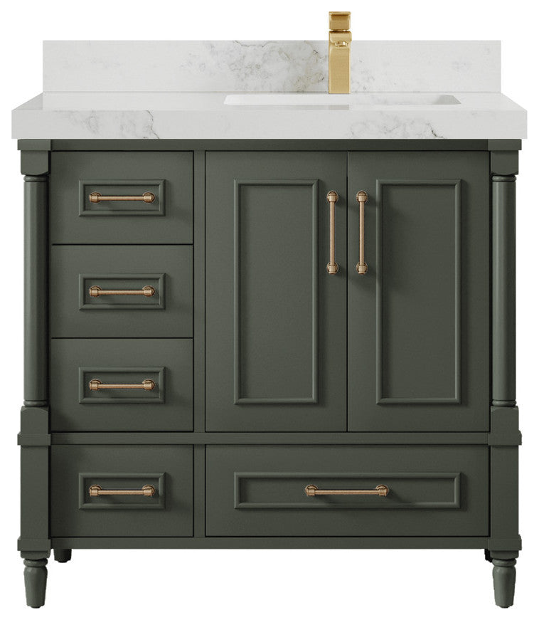 Aberdeen 36 Right Offset Bath Vanity in Pewter Green 2" Calacatta Nuvo