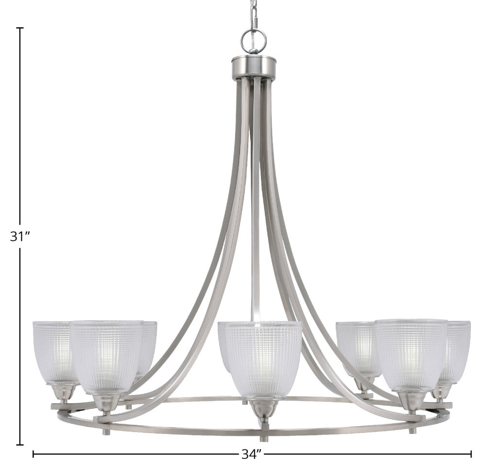 Paramount 8-Light Chandelier, Brushed Nickel, 5" Clear Ribbed Glass