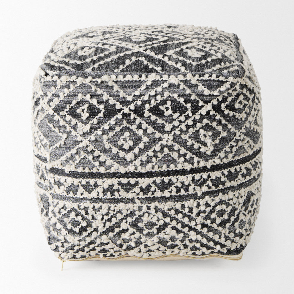 Farida 16Lx16Wx16H Dark Gray Wool and Polyester Patterned Pouf