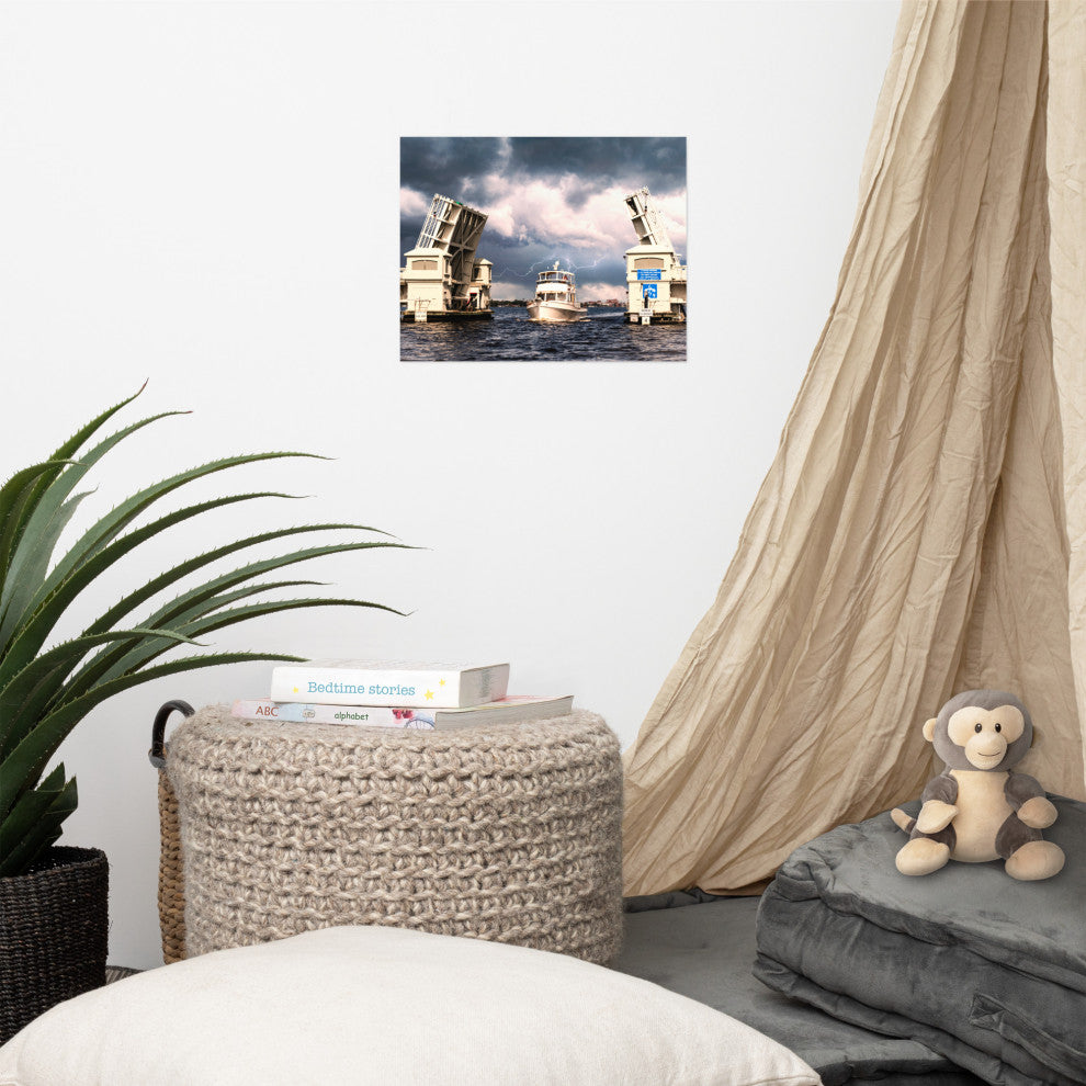 Beach Art Wall: Stormy Drawbridge Boat Landscape Photo Unframed, 11" X 14"