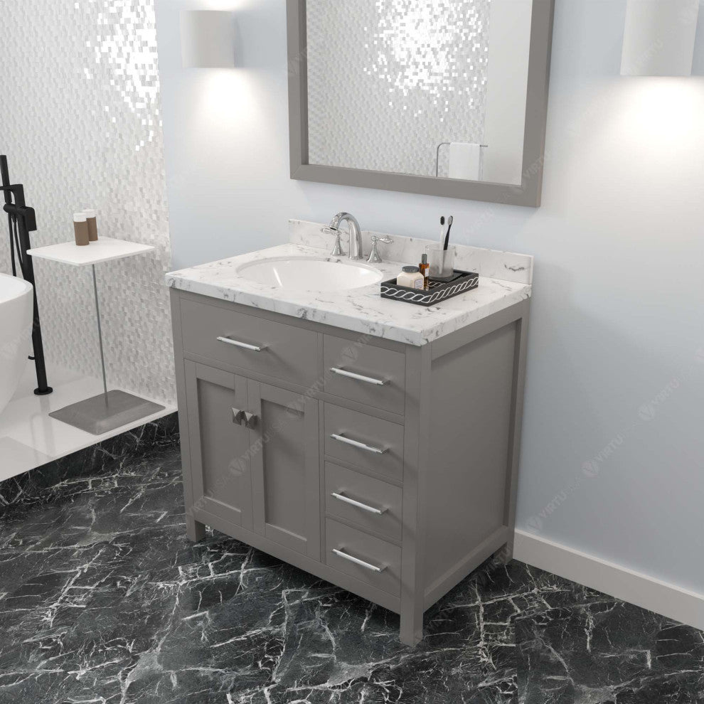 Caroline Parkway 36" Bath Vanity, Gray With Marble Quartz Top