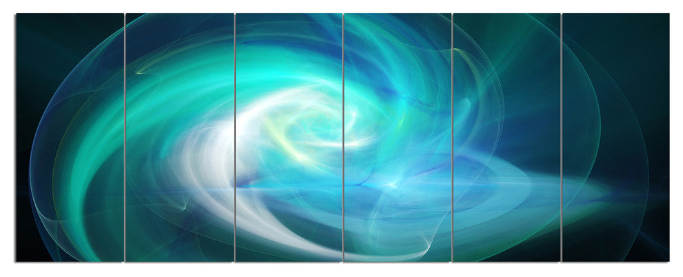 Blue Fractal Abstract Illustration, Abstract Canvas Wall Art, 70"x28", 6 Panels