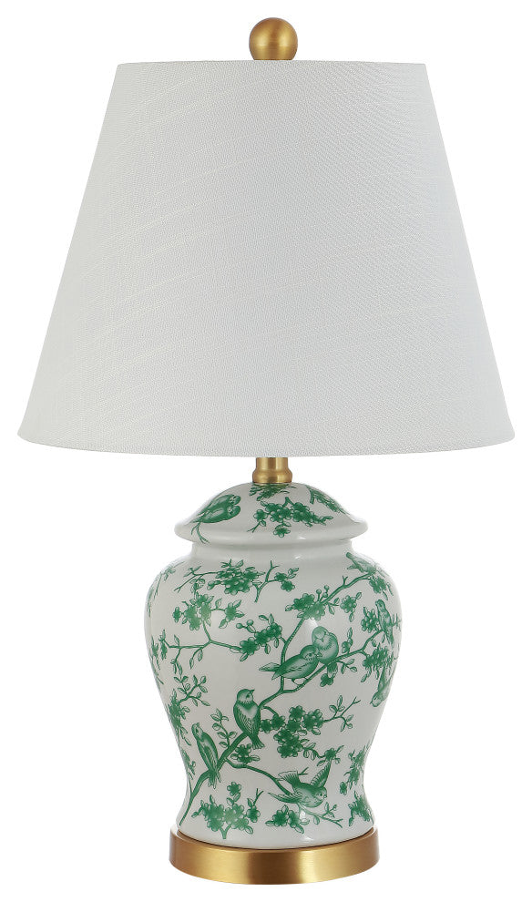 Penelope 22" Chinoiserie Classic LED Table Lamp, Green/White