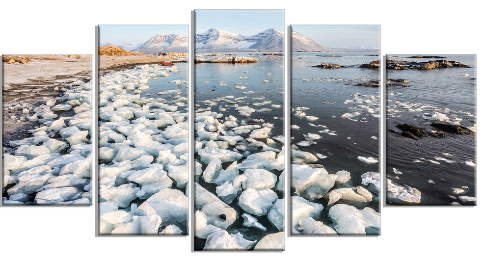 Sunny Morning in Arctic Spitsbergen, Landscape Canvas Art, 60"x32", 5 Panels