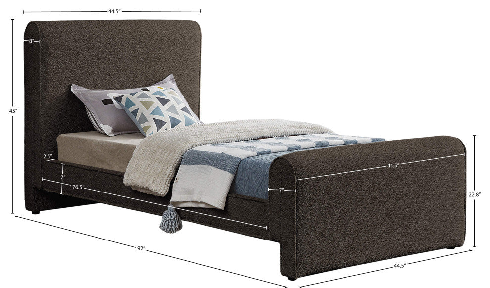 Stylus Black Boucle Fabric Full Bed, Brown, Twin