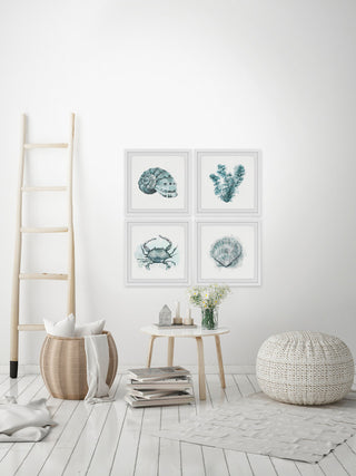 "Sea Life Quadriptych" Framed Painting Prints, 36"x36", 4-Piece Set