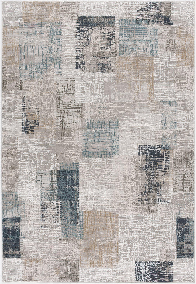 5"x8" Blue and Ivory Distressed Diamonds Area Rug