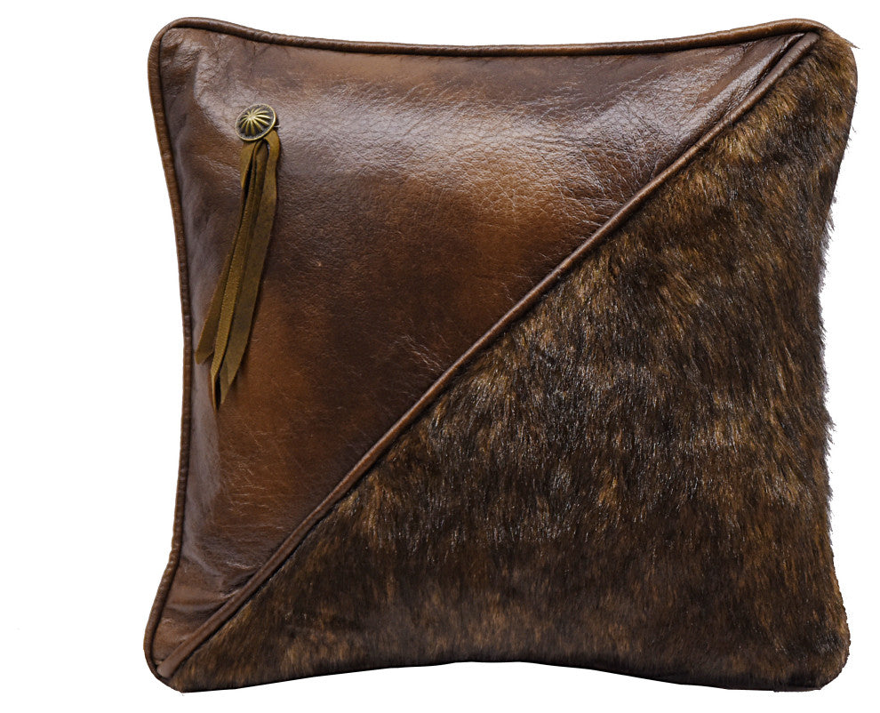 Half faux fur and faux leather pillow, 18x18