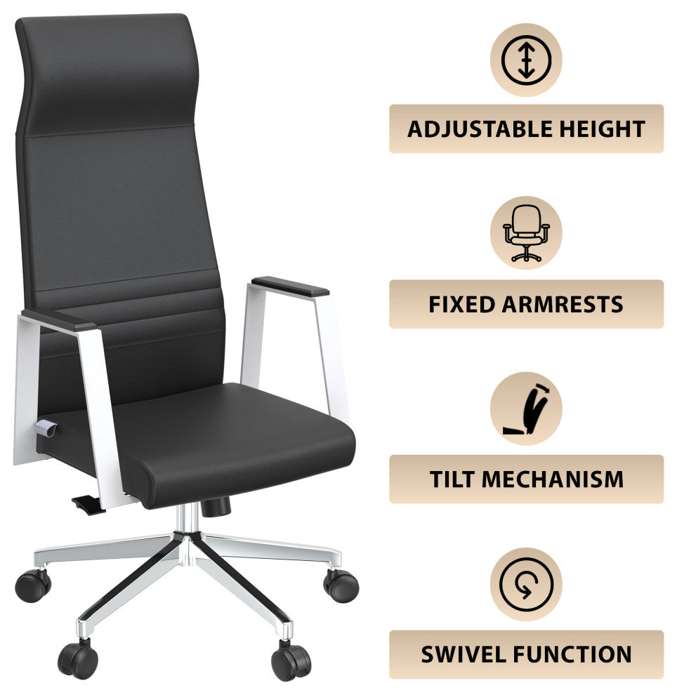 LeisureMod Aleen High-Back Leather Office Chair With Swivel and Tilt, Black