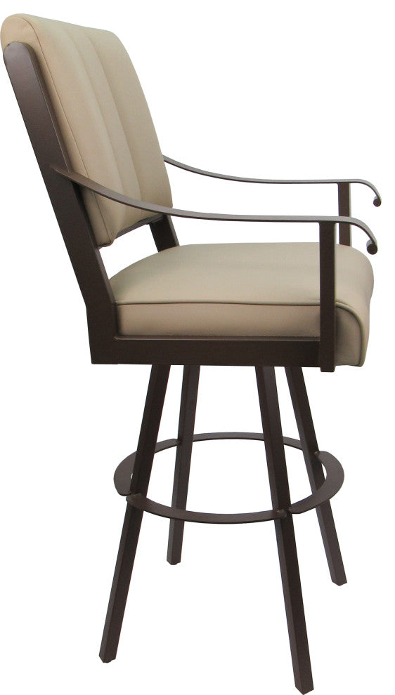 Leather Swivel Metal Bar Stool - Memphis on Warren Base, Tan Leather on Brown, 30"