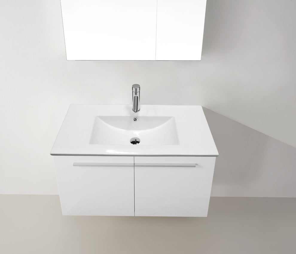 Midori 36" Single  Gloss White Vanity  Gloss White with  Chrome Faucet and Mirr