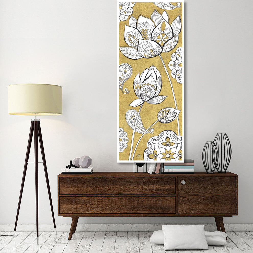 "Color my World Lotus II Gold" Digital Paper Print by Daphne Brissonnet, 32"x77"