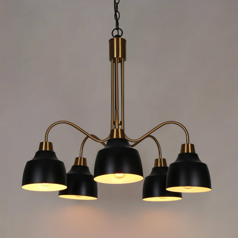 LNC Hyelducc 5-Light Modern Matte Black and Gold Chandelier