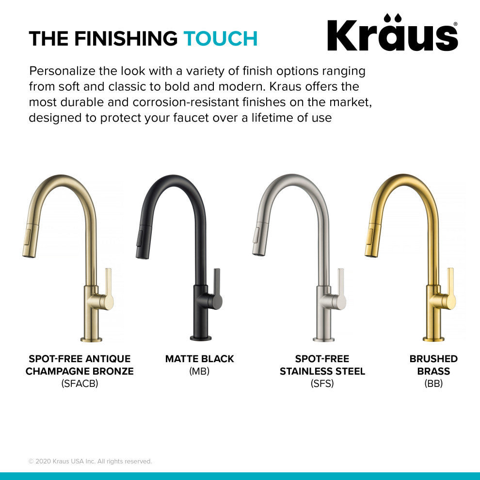 Oletto Pull-Down 1-Hole Kitchen Faucet, Brushed Brass, Model Kpf-2820bb