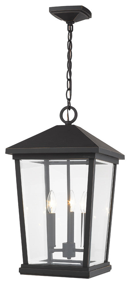 Zlite 568CHXL-ORB 3-Light Outdoor Chain Mount Ceiling Fixture, Clear Beveled