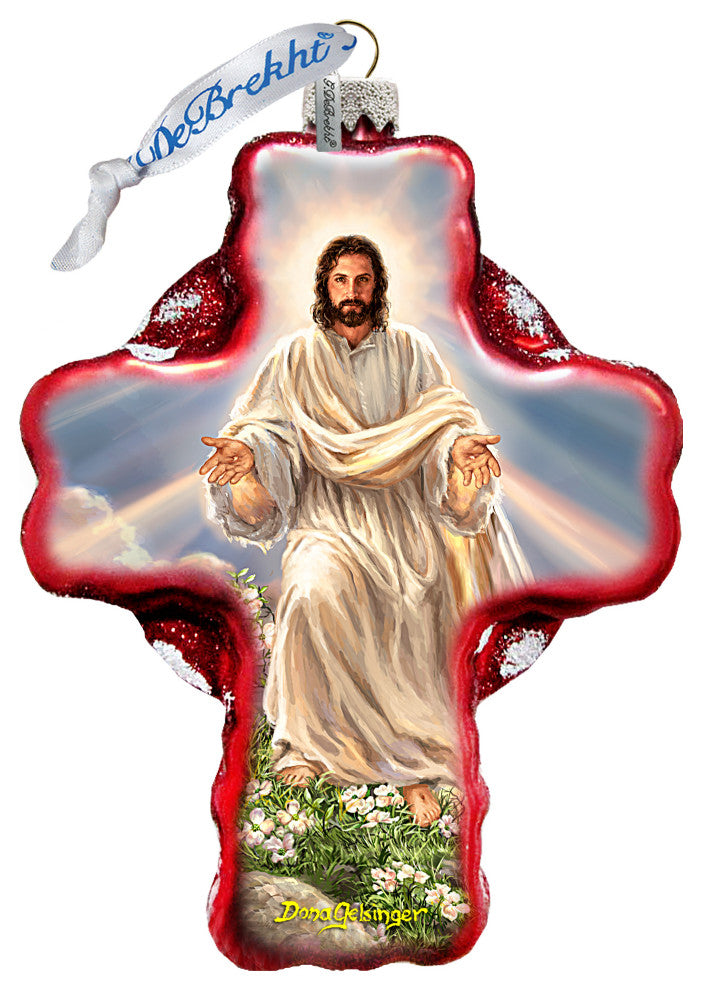 Jesus Resurrections Icon Cross Glass Ornament