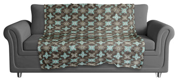 Folk Floral Pattern in Blue and Brown Fleece Blanket