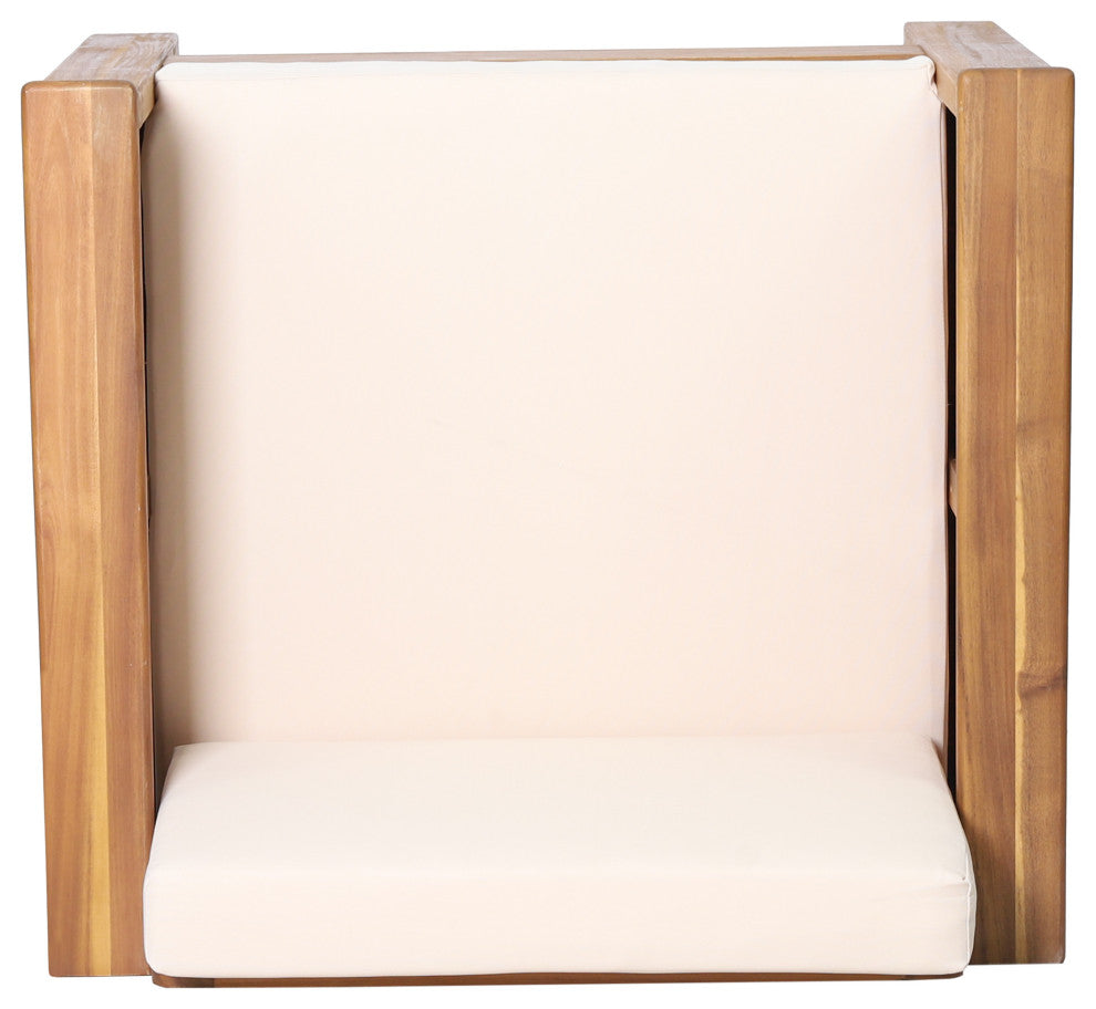 Rabun Outdoor Acacia Wood Club Chairs with Cushions, Teak + Cream, Single