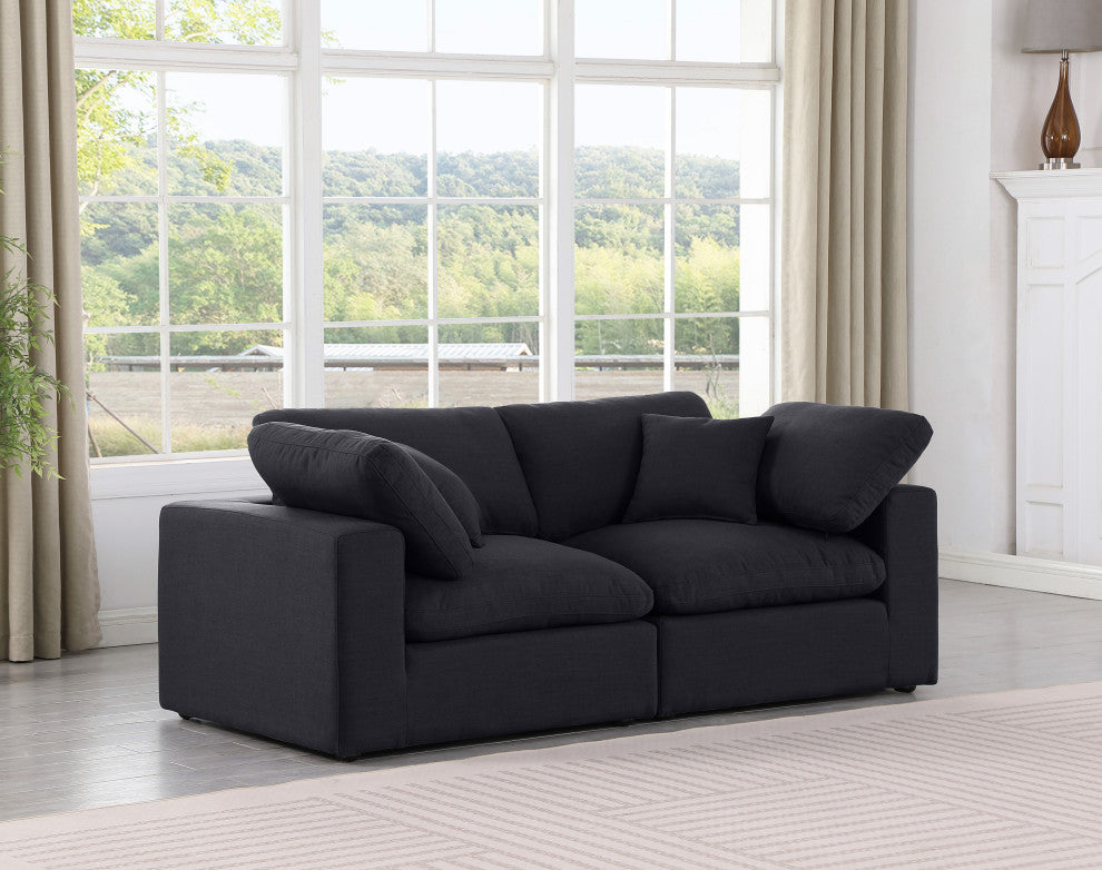 Comfy Upholstered Modular Sofa, Black, 2-Piece: 2 Corner Chair, Linen Textured Fabric