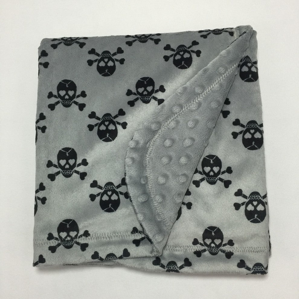 Baby Jade Gray Skull Minky Blanket