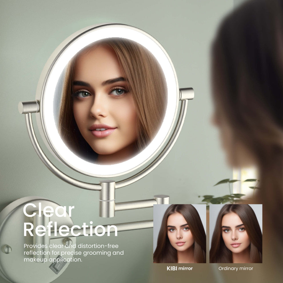 Circular LED Wall Mount Magnifying Make Up Mirror, Brushed Nickel