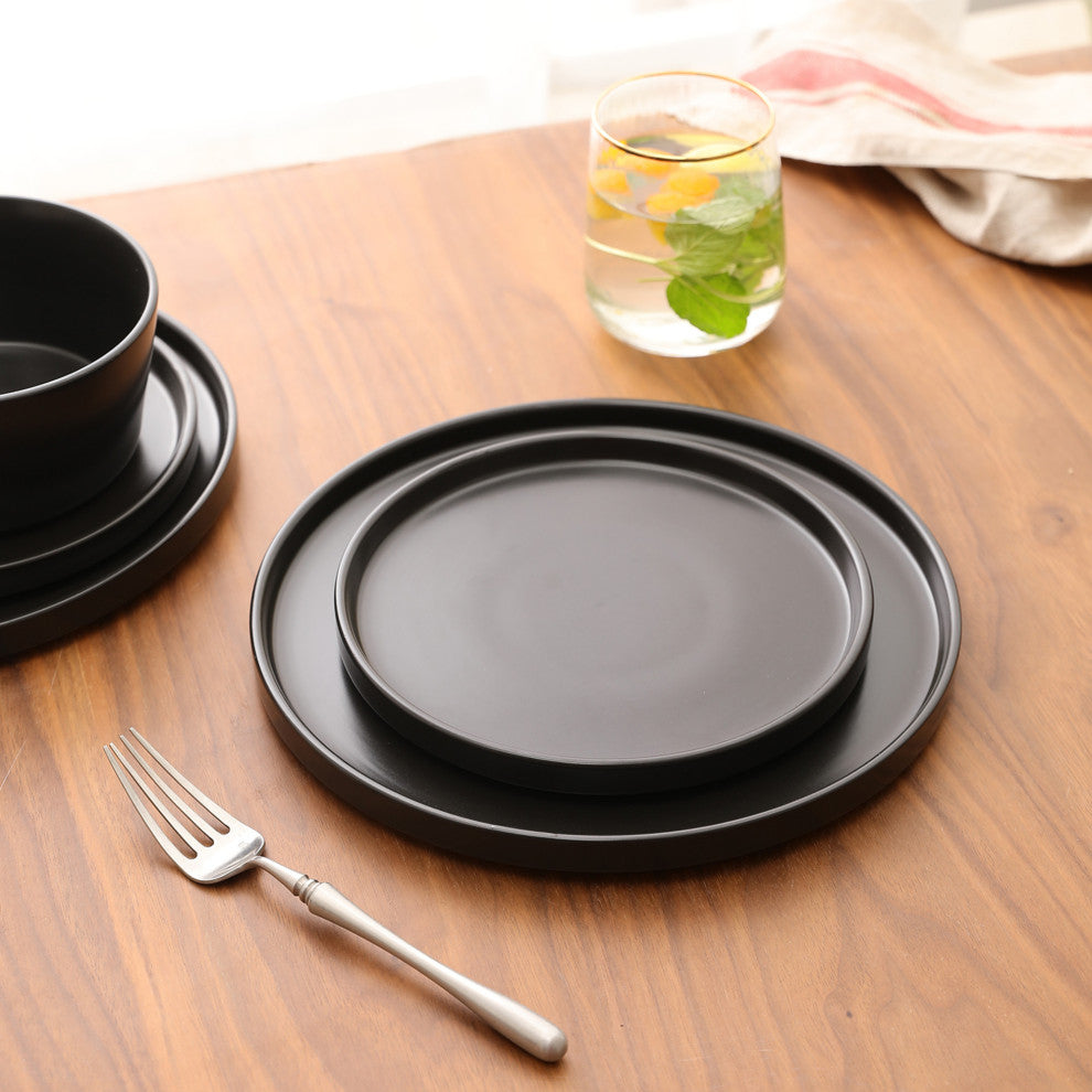 Stone Lain Celina Stoneware 24 Piece Dinnerware Set, Black Matte
