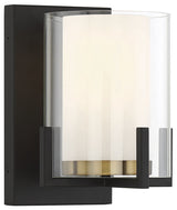 Eaton 1-Light Wall Sconce, Matte Black With Warm Brass Accents