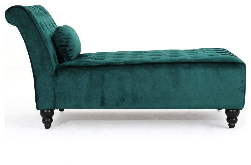 GDF Studio Rafaela Tufted New Velvet Chaise Lounge, Teal