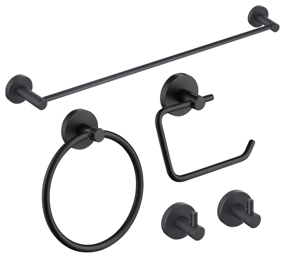 Circular 5-Piece Bathroom Hardware Set, Matte Black