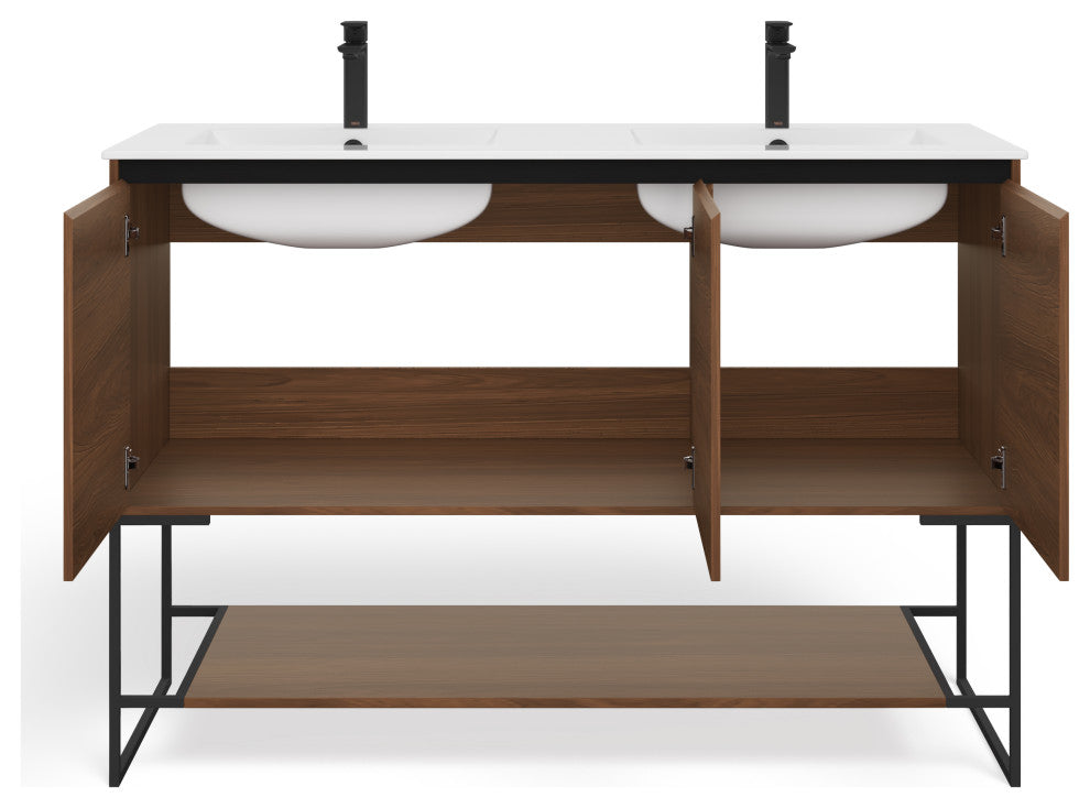 Foundry Bathroom Vanity, Double Sink, 48", Walnut, Freestanding