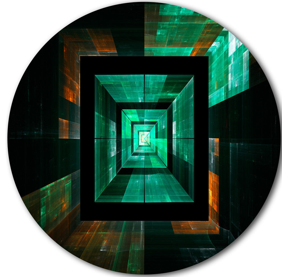 Deep Green Infinite Cube, Abstract Art Round Wall Art, 23"